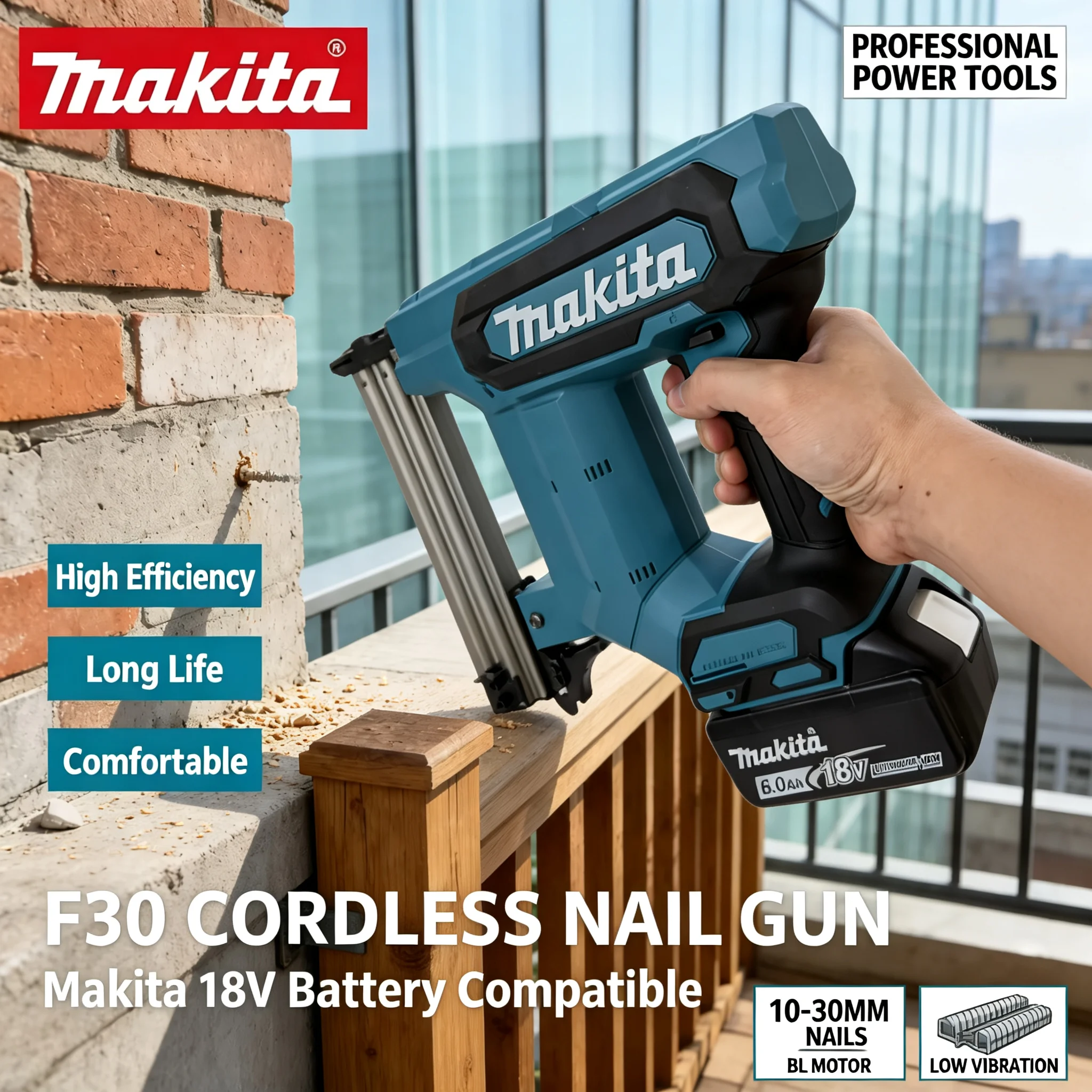 Staple Gun Electric - ปืนยิงตะปูไฟฟ้าไร้สาย Makita F30, ปืนยิงตะปูแบบตรง, เครื่องมือไฟฟ้าสำหรับงานไม้และงานก่อสร้างที่เชื่อถือได้ ใช้กับแบตเตอรี่