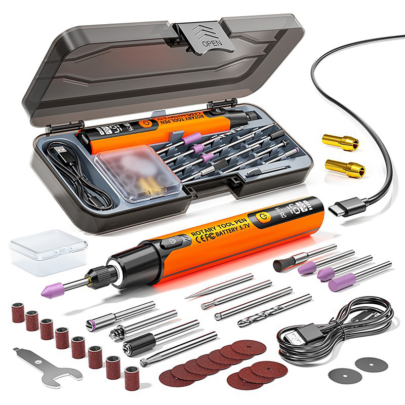Rotary Tool Kit - ชุดเครื่องมือโรตารี่ไร้สาย 6 ระดับความเร็ว ปากกาขัดแบบชาร์จไฟได้ แผ่นขัดเสียงเบา สำหรับงาน